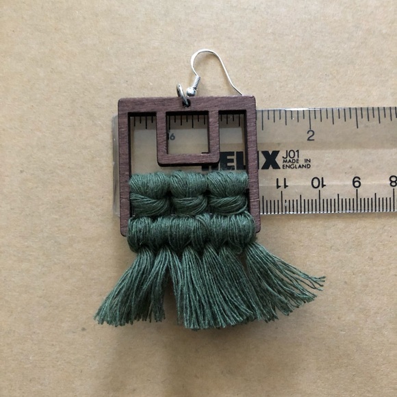 Green Tassel Earring | Dark Wood Cotton & Silver - Picture 6 of 8